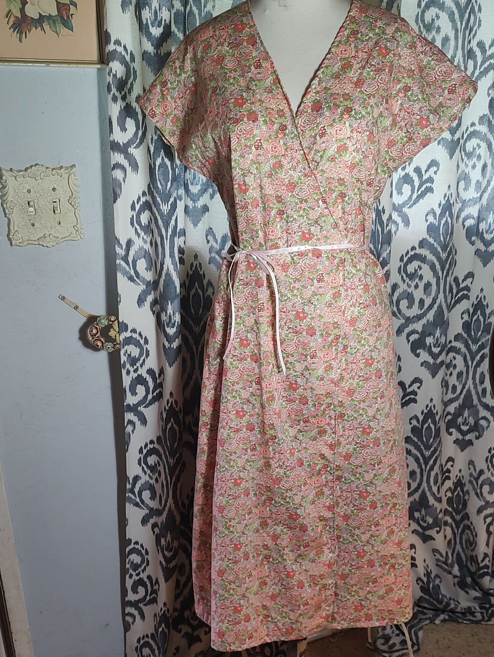 Floral Wrap Dress in Pink and Green - Women's Summer Dress